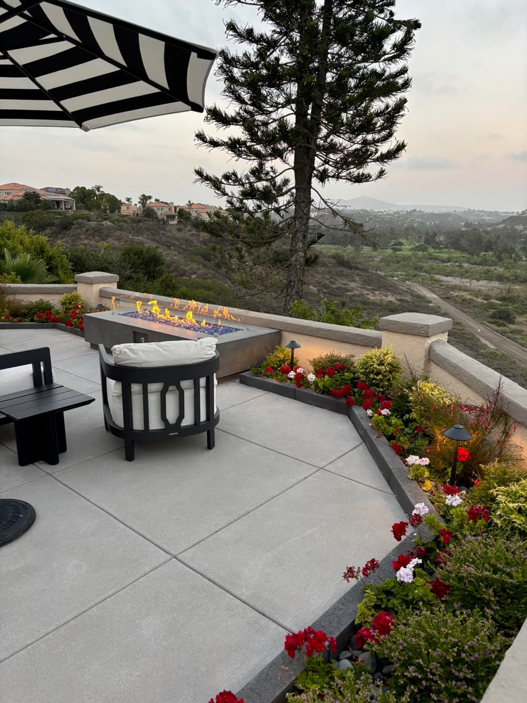 Hilltop fire table and view terrace in Oceanside by Modern Yardz